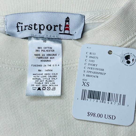 Free People First Port Paris Prep Graphic Sweatshirt size XSmall New Ivory - Picture 4 of 7
